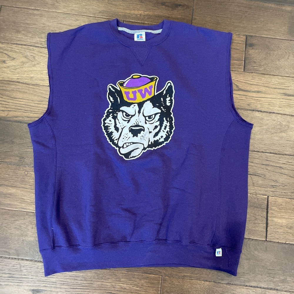 Vintage Russell Athletic Washington Huskies Sweatshirt Mens XXL Purple sleevless